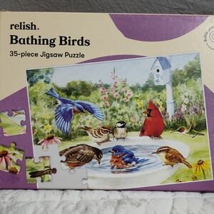 🔥 2/$25 Relish "Bathing Birds" Senior Jigsaw Puzzle, 35 Large Pieces